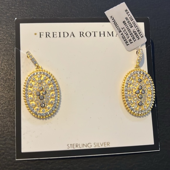 Freida Rothman 14Karat Gold Plated Sterling Silver Clover Shield Earings New - Picture 9 of 9